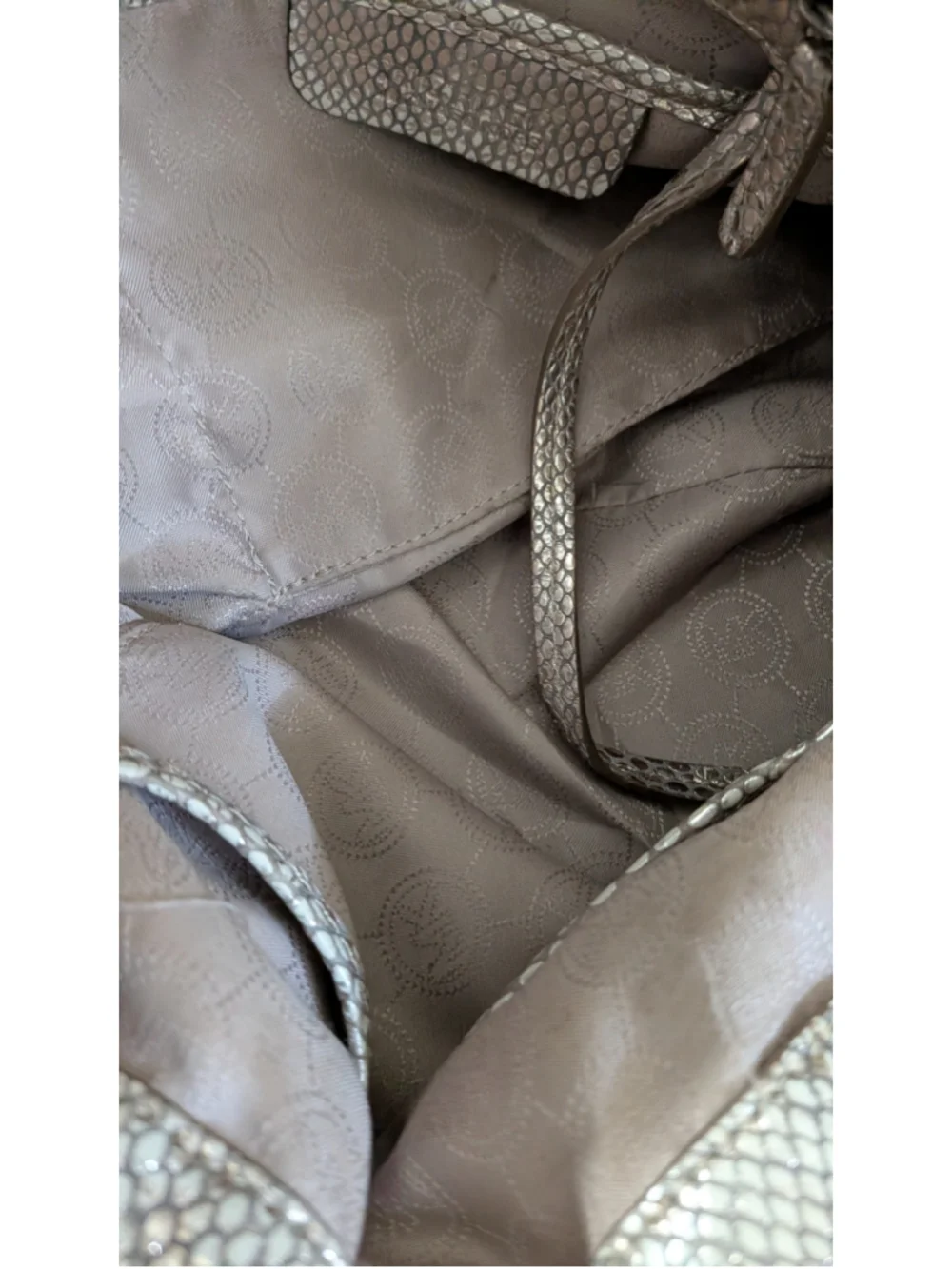 Michael Kors 'Carey Large' snake-embossed metallic leather shoulder tote.